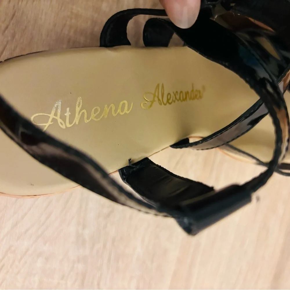 Athena Alexander Black and Tan Wedge Sandals